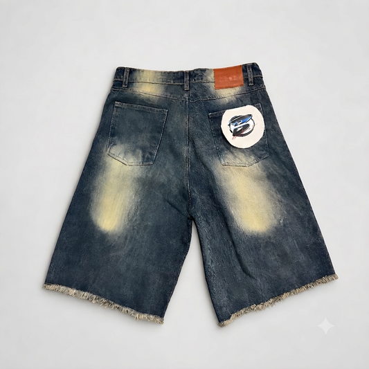 Billionaire Ambitious (Rhinestone) Flame Jorts (Dark Blue)
