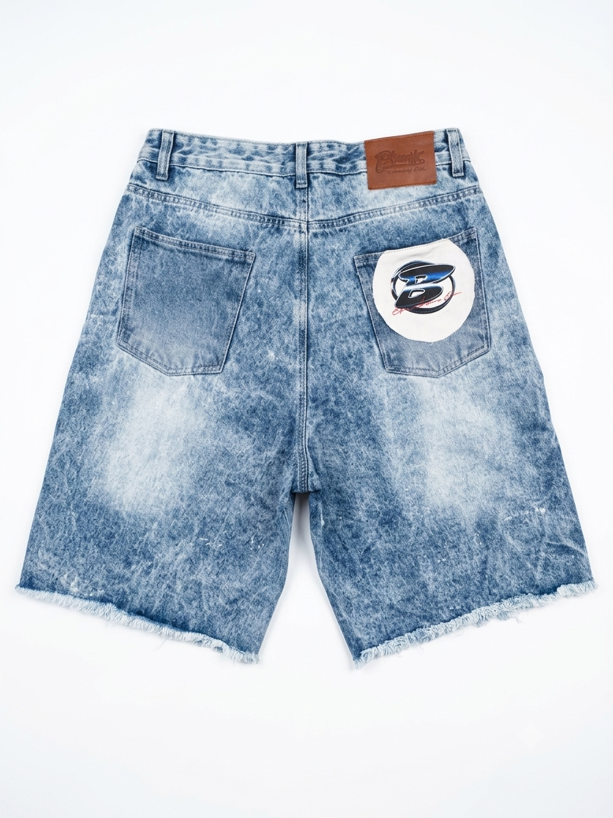 Billionaire Ambitious (Rhinestone) Flame Jorts light blue